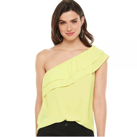 Apt 9 Women's Yellow Ruffle One Shoulder Boho Top Blouse Peasant - Picture 1 of 8